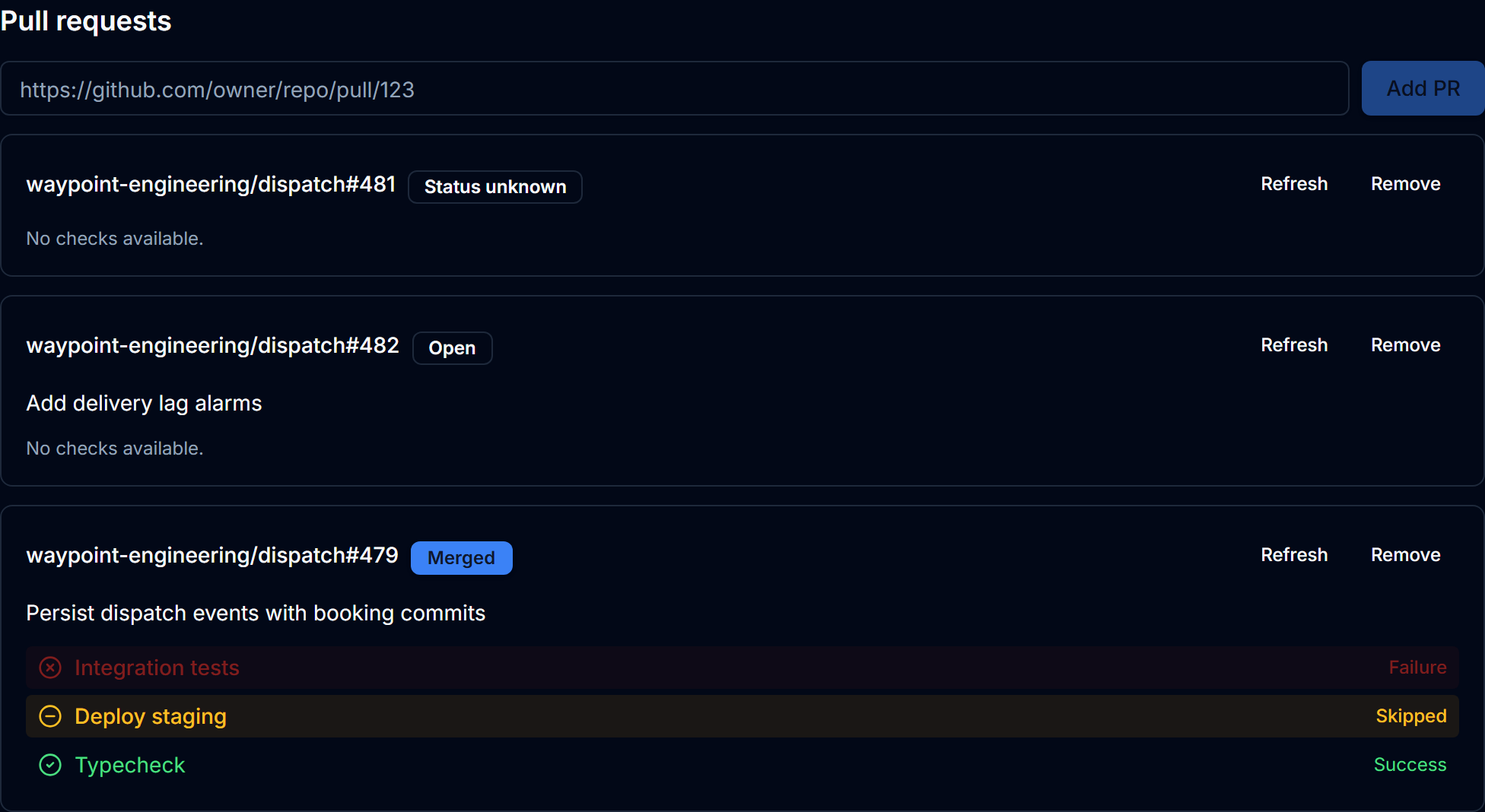 The evidence view of a design doc, listing linked pull requests with their merge state and CI check results.